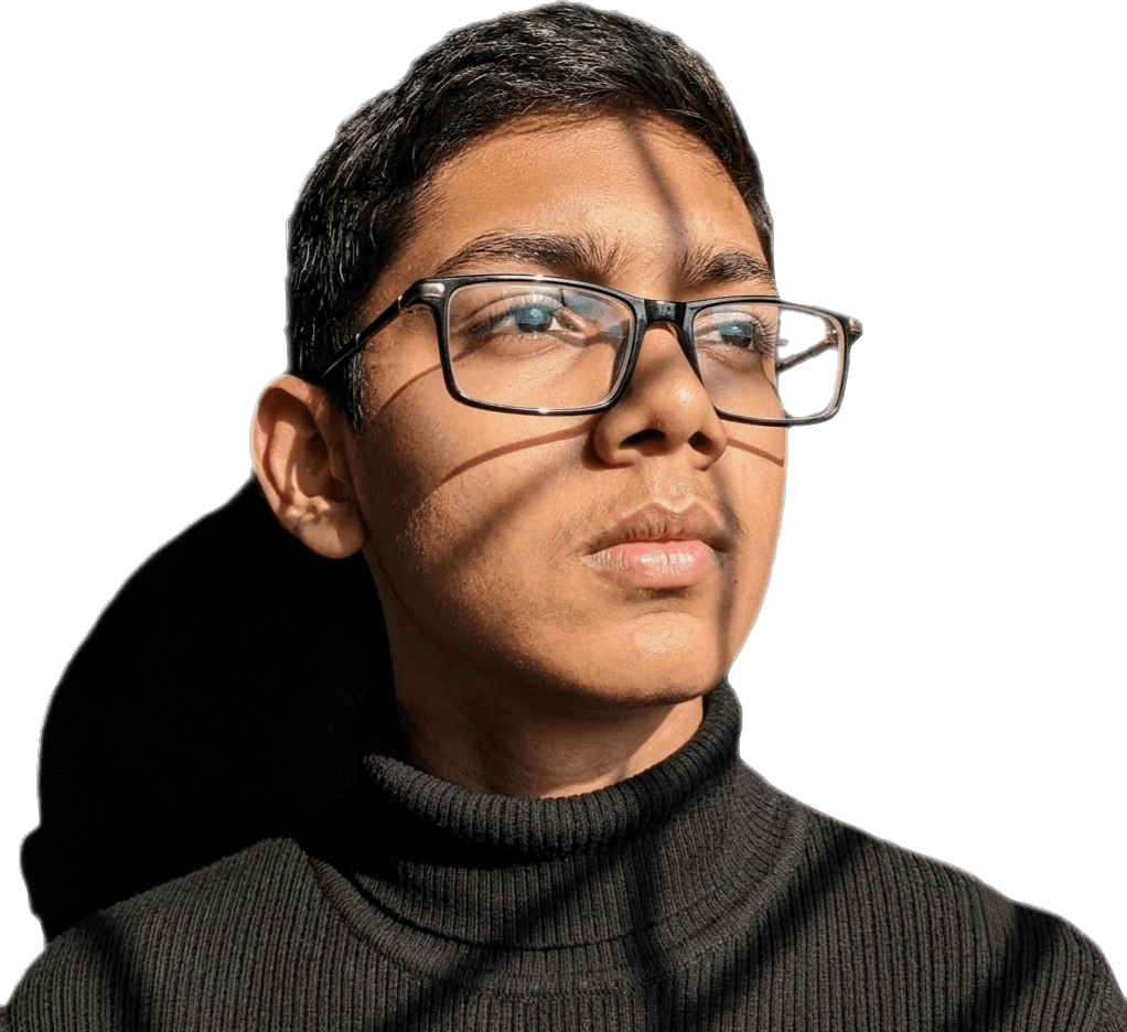 Abdullah Mohammad Zubair, close portrait, window-blind shadow falling across his face